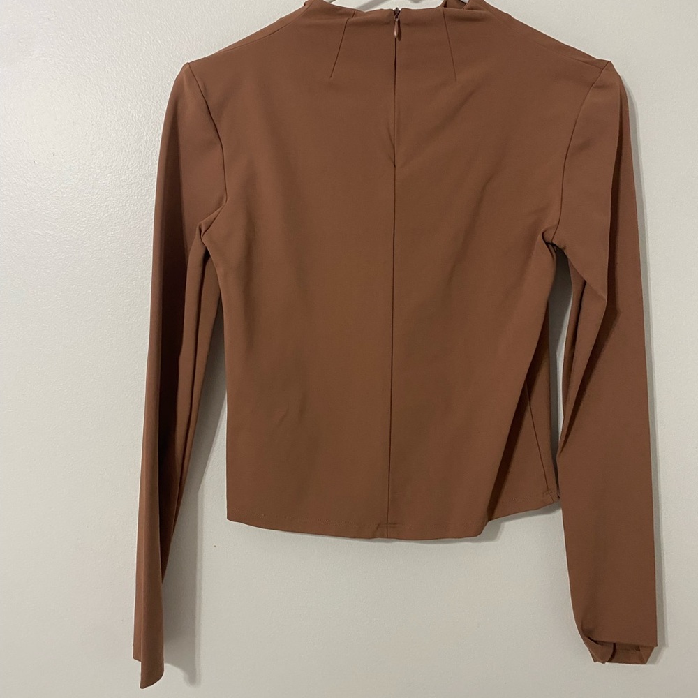 Zara Long Sleeve Crewneck Top in Warm Brown - Picture 2 of 2